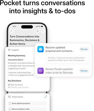 Pocket AI Voice Recorder & Smart Assistant – Auto Transcription, Summaries & Action Items – AI Note Taker for Meetings, Calls & Productivity - Space Grey