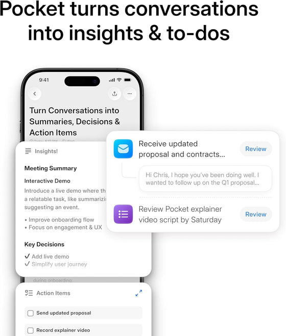 Pocket AI Voice Recorder & Smart Assistant – Auto Transcription, Summaries & Action Items – AI Note Taker for Meetings, Calls & Productivity - Space Grey - hover image