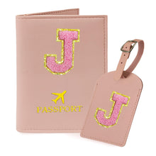 COSHAYSOO Purple Passport Cover Holder and Initial Luggage Tag Set TSA Approved with Personalized Monogram Chenille Letter Patch for Women Teen Girls, Cute Travel Bag Suitcase Identifier (A)
