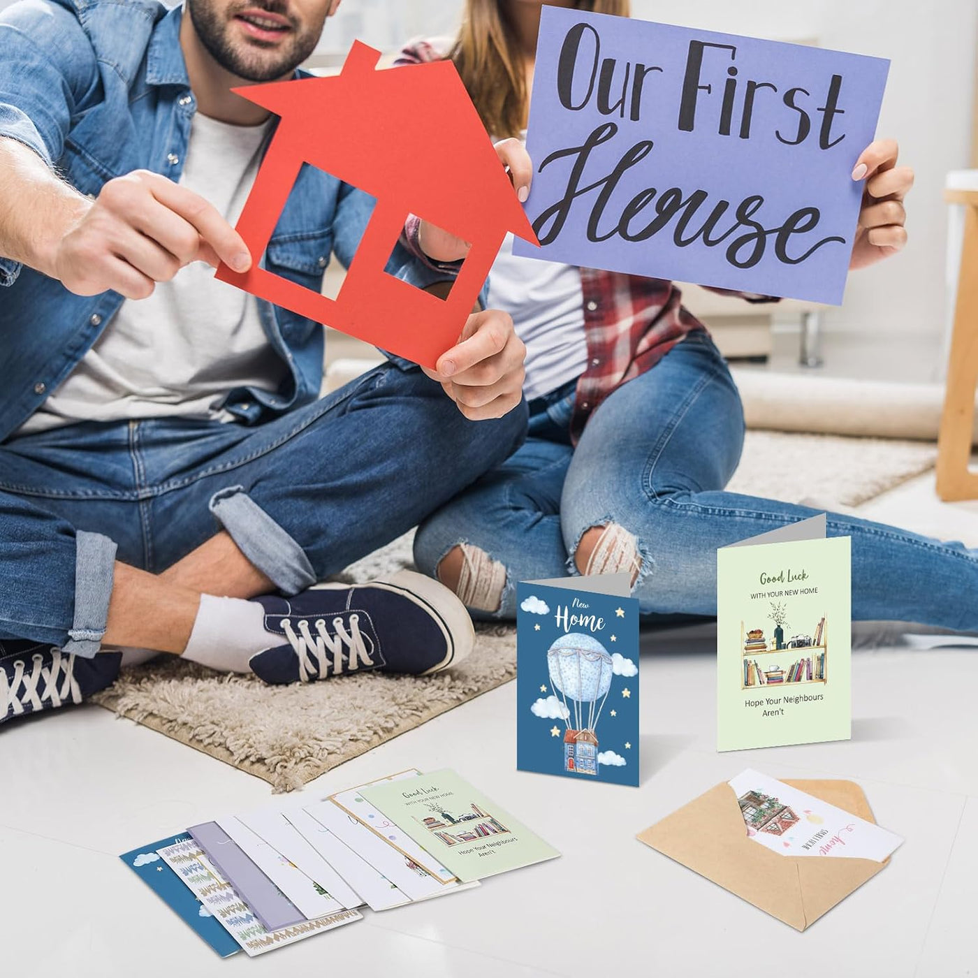 Motiskyy 50 Sets New Home Card,Housewarming Congratulations Welcome Cards with Envelopes and stickers New Home Apartment Card 10 Styles House Gifts for Friends Coworkers Neighbors Christmas