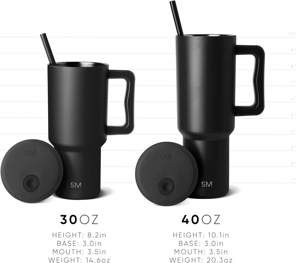 Simple Modern 40 oz Trek Tumbler with Handle and Straw Lid | Cup Holder Friendly Insulated Stainless Steel Travel Mug | Midnight Black