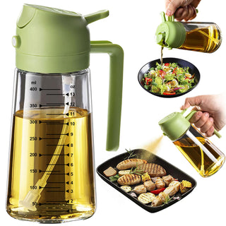 TrendPlain 16oz/470ml Glass Olive Oil Sprayer for Cooking – 2 in 1 Olive Oil Dispenser Bottle for Kitchen Gadgets and Air Fryer Accessories, Salad, BBQ - Black