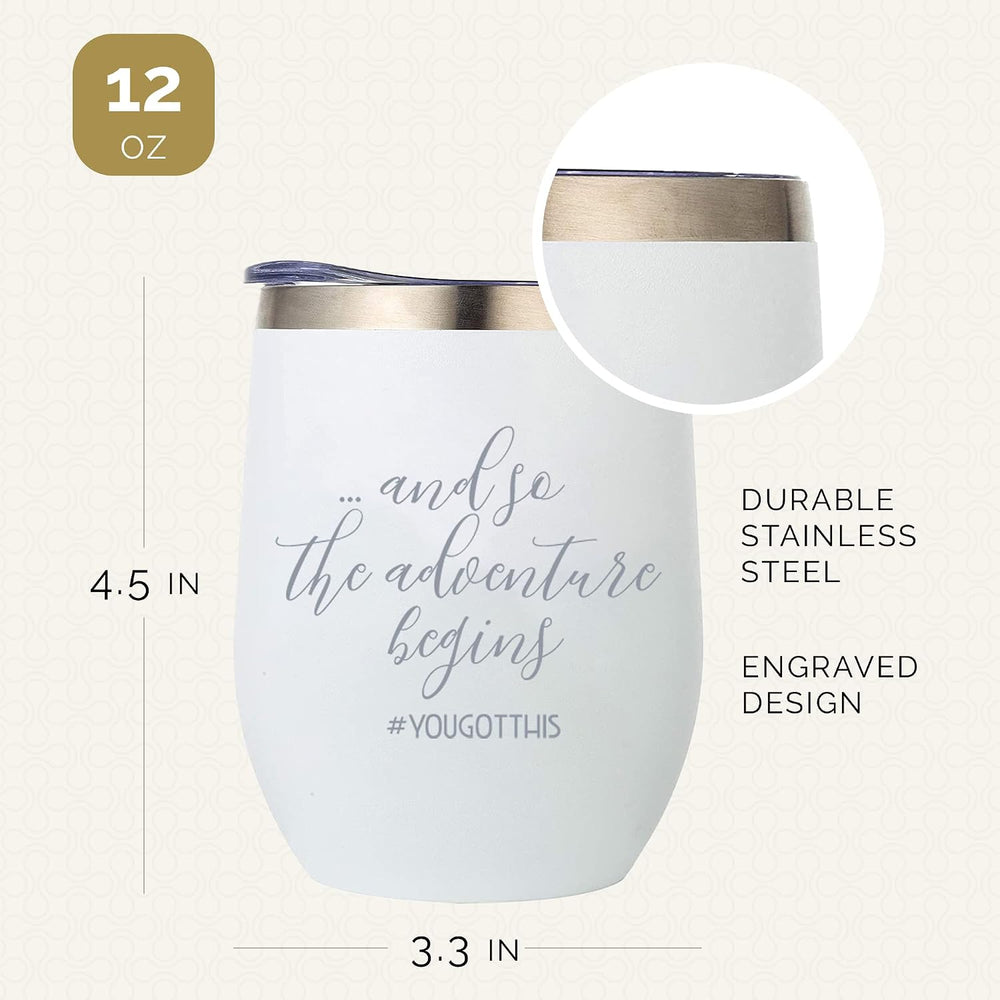 The Adventure Begins - Congratulations Gifts For Women, Going Away Gifts for Friends Moving, or Welcome To the Team- Perfect New Beginnings Gift - 12oz Stainless Steel Glass with Straw and Lid