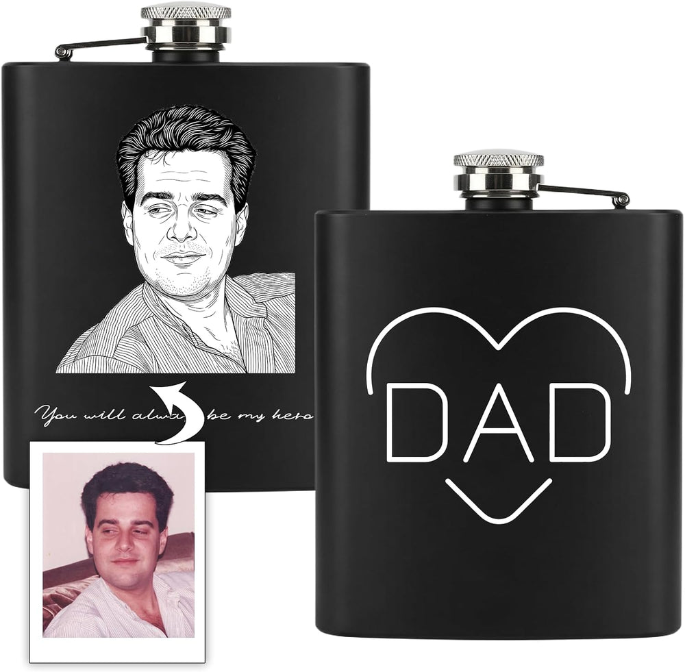 Personalized Photo Flask for Men Custom Engraved Hip Flask with Picture/Text 8 Oz Stainless Steel Leak-Proof Pocket Flask Unique Christmas Father’s Day Wedding Gift for Groomsmen Dad Husband