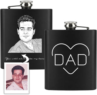 Personalized Photo Flask for Men Custom Engraved Hip Flask with Picture/Text 8 Oz Stainless Steel Leak-Proof Pocket Flask Unique Christmas Father’s Day Wedding Gift for Groomsmen Dad Husband
