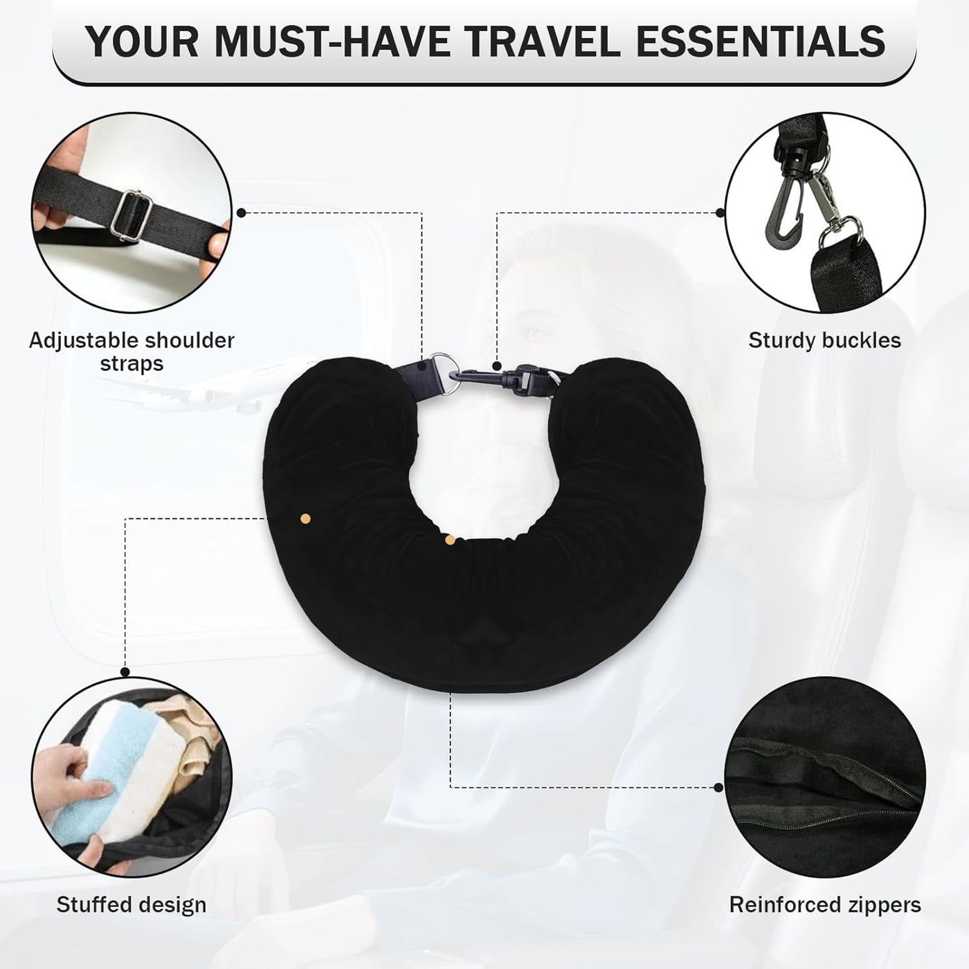 Neck Pillow Airplane 2 Pack Stuffable Neck Pillow Airplanes for Extra Luggage - Avoid Baggage Fees Multi-Functional Tube Pillow with Clothes Fits 3+ Days of Travel Essentials
