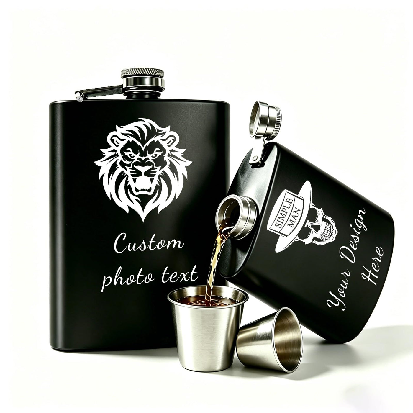 Personalized Custom Flask for Men, 8oz Engraved Stainless Steel Hip Flask with Photo & Text, Customized Liquor Flask for Dad, Husband, Groomsmen (custom flask 2)