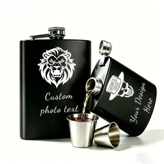 Personalized Custom Flask for Men, 8oz Engraved Stainless Steel Hip Flask with Photo & Text, Customized Liquor Flask for Dad, Husband, Groomsmen (custom flask 2)
