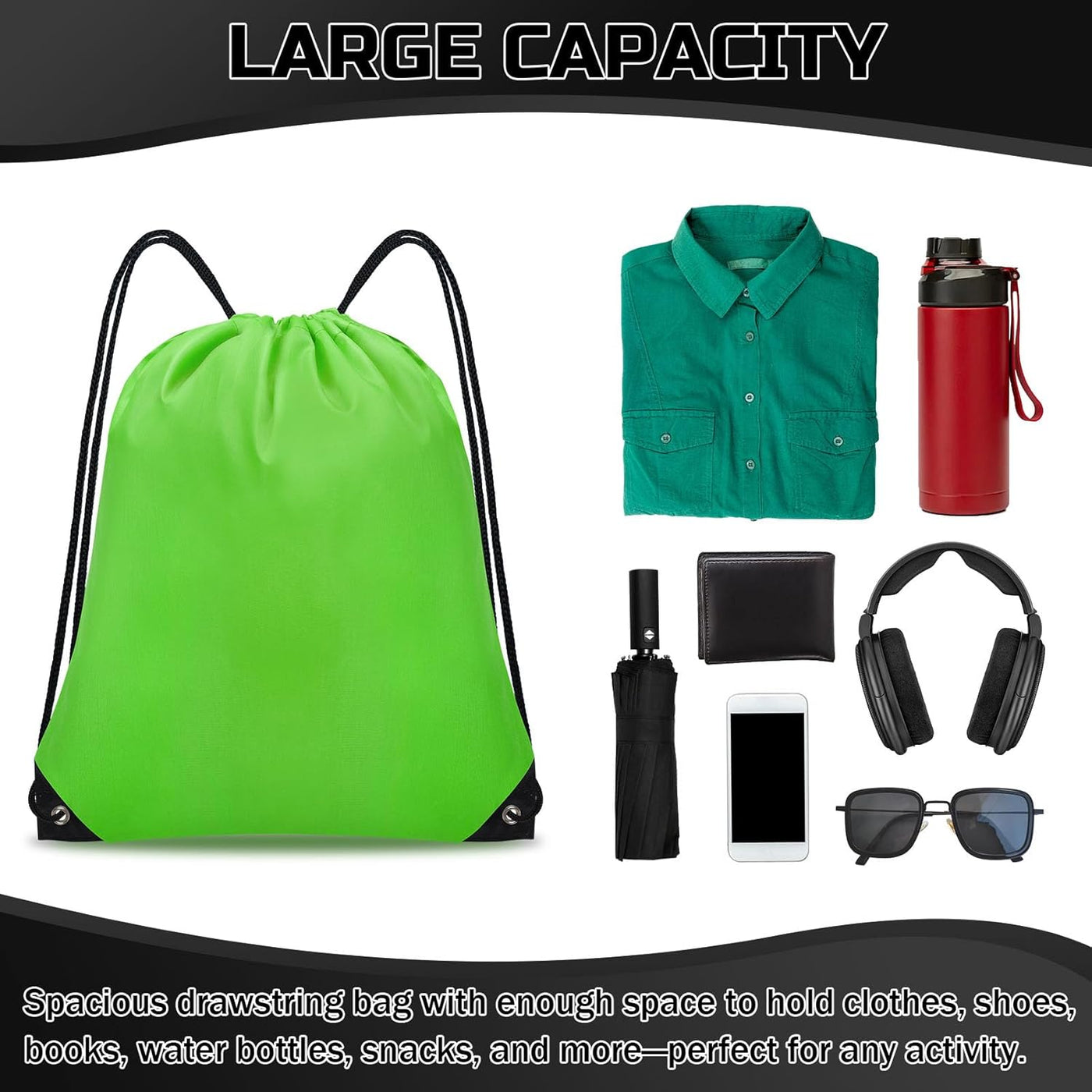 Grneric Drawstring Backpack Bulk 6 PCS, Drawstring Bags String Backpack Cinch Sack Gym Bags for Sport Trip Beach Swimming, 6 Color