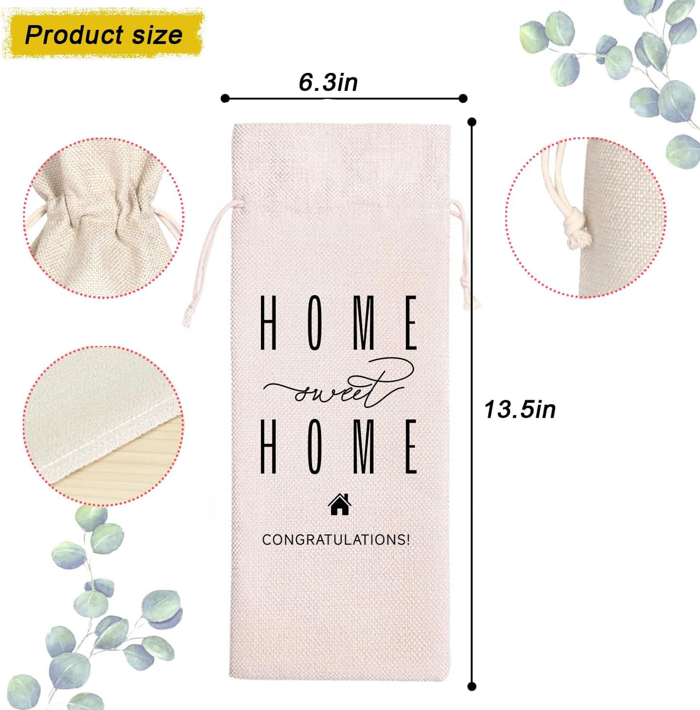 House Warming Gifts New Home Gifts,House Homeowner Gift,Realtor Gift to Clients,Sweet Home Congrats,Housewarming Party Decorations,Wine Gift Bags for Women Men Friends Homeowner (Beige-Home)
