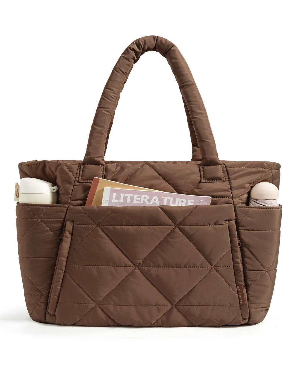 BAGSMART Tote Bag for Women, Puffer Tote Bag with Zipper, Large Quilted Shoulder Bag with Compartments for Travel, Work, Gym