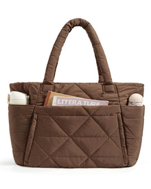 BAGSMART Tote Bag for Women, Puffer Tote Bag with Zipper, Large Quilted Shoulder Bag with Compartments for Travel, Work, Gym