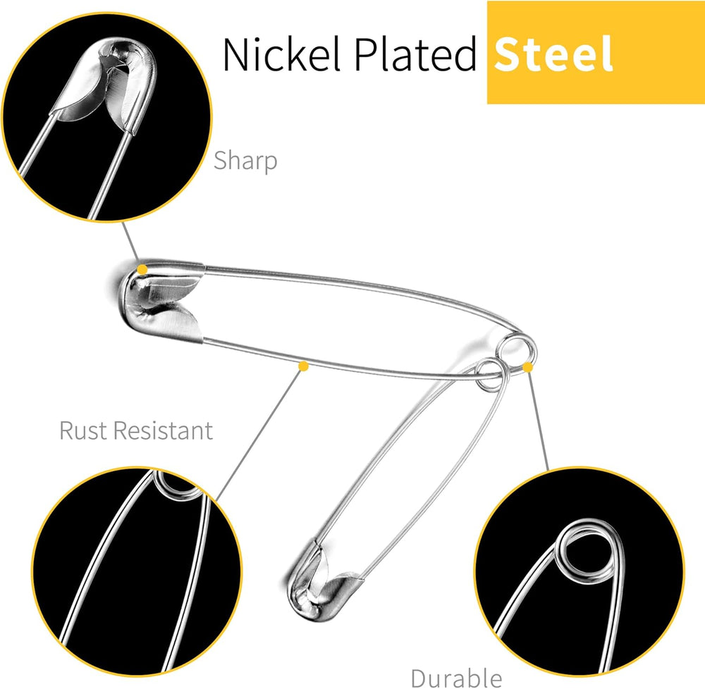XKDOUS 3 Most Universal Safety Pins Assorted Sizes, Small & Large Safety Pins for Clothes, 150 Pack Silver Sharp Edge Pins for Clothing, Sewing & Craft Supplies