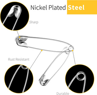 XKDOUS 3 Most Universal Safety Pins Assorted Sizes, Small & Large Safety Pins for Clothes, 150 Pack Silver Sharp Edge Pins for Clothing, Sewing & Craft Supplies