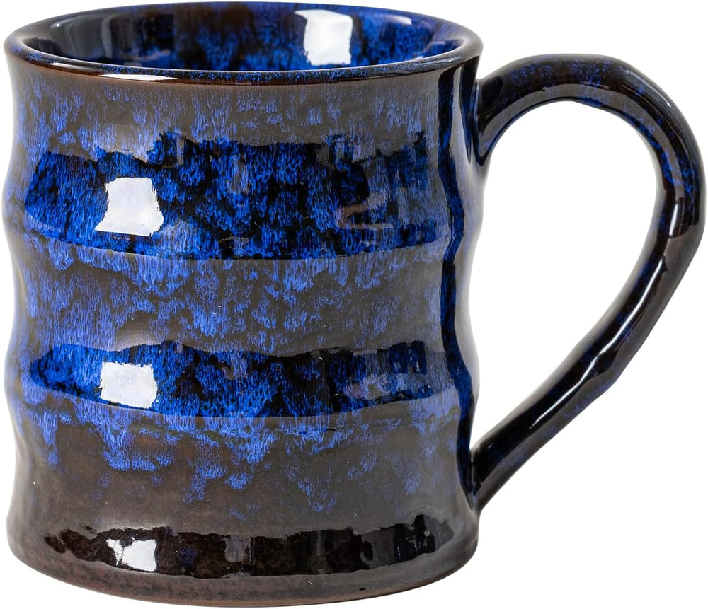 Dehua Artisan 15 oz Ceramic Coffee Mug with Large Handle, Unique Reactive Glaze Coffee Cup for WFH Office, Cozy Holiday Gift for Men Women, Blue
