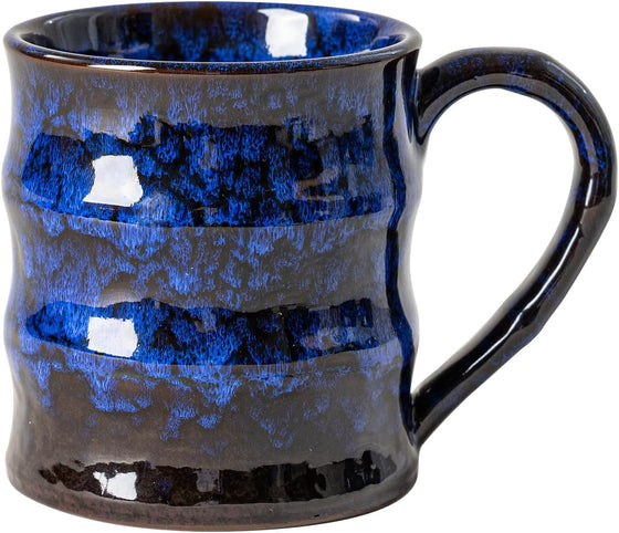 Dehua Artisan 15 oz Ceramic Coffee Mug with Large Handle, Unique Reactive Glaze Coffee Cup for WFH Office, Cozy Holiday Gift for Men Women, Blue