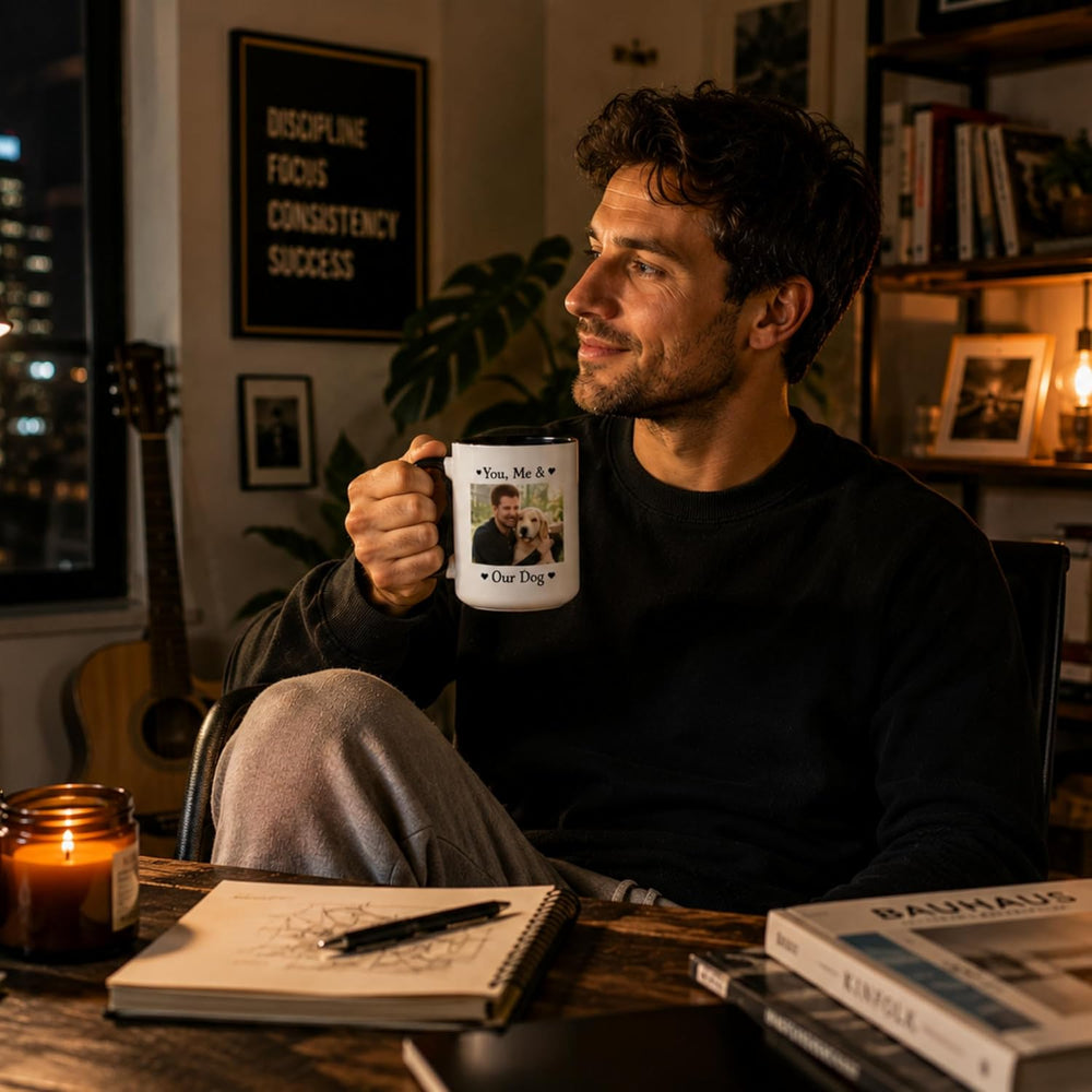 Customized 15oz Ceramic Coffee Mugs with Personalized Text and Photo Image Upload Novelty Gift, Personalize With Different Design And Images, Custom Gift (Black)