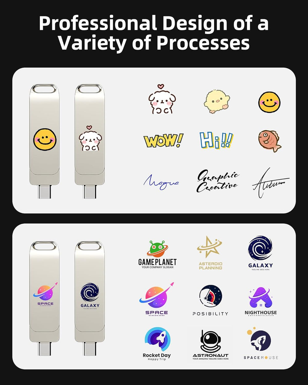 Bilious Custom Personalized USB C Flash Drive 32GB/64GB/128GB/256GB, Metal 360° Rotation Style USB 3.0 Thumb Drive, 2 in 1 Dual Portable Memory Stick, Waterproof Jump Drive