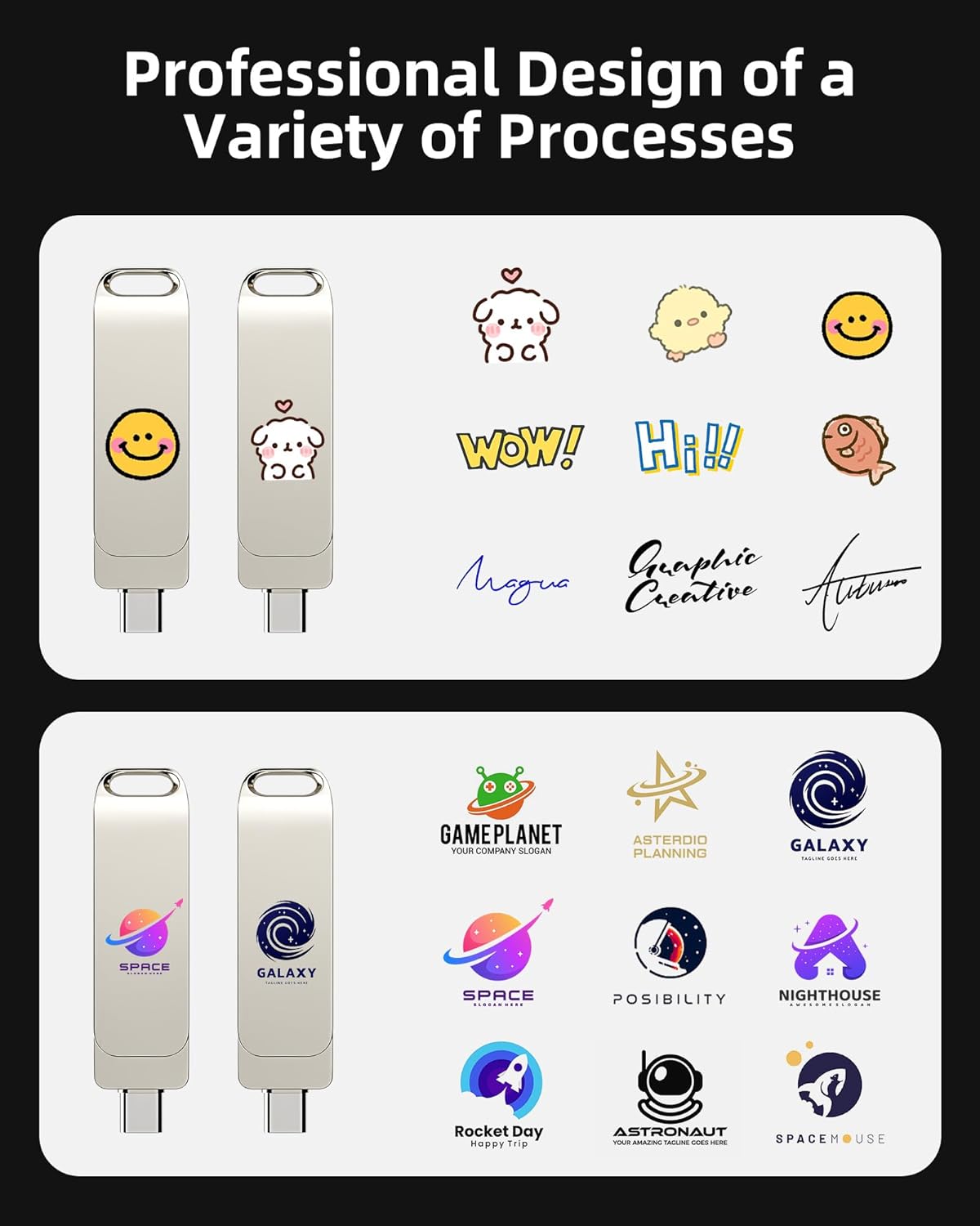 Bilious Custom Personalized USB C Flash Drive 32GB/64GB/128GB/256GB, Metal 360° Rotation Style USB 3.0 Thumb Drive, 2 in 1 Dual Portable Memory Stick, Waterproof Jump Drive