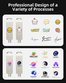 Bilious Custom Personalized USB C Flash Drive 32GB/64GB/128GB/256GB, Metal 360° Rotation Style USB 3.0 Thumb Drive, 2 in 1 Dual Portable Memory Stick, Waterproof Jump Drive