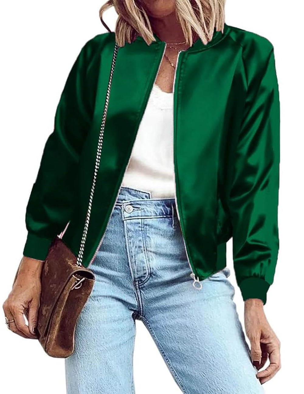 Zeagoo Women's Bomber Jacket Lightweight Zip Up Jacket Casual Striped Jacket Coat Outerwear Windbreaker with Pockets