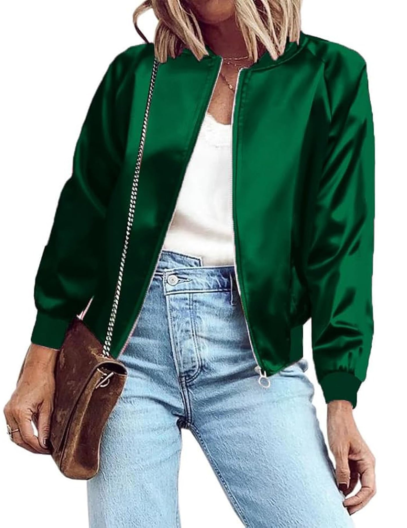 Zeagoo Women's Bomber Jacket Lightweight Zip Up Jacket Casual Striped Jacket Coat Outerwear Windbreaker with Pockets