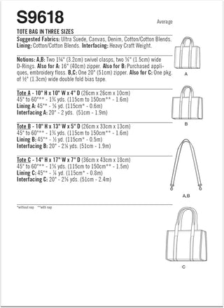 Simplicity SS9618OS Tote Bag Sewing Pattern Kit, Code S9618, One Size