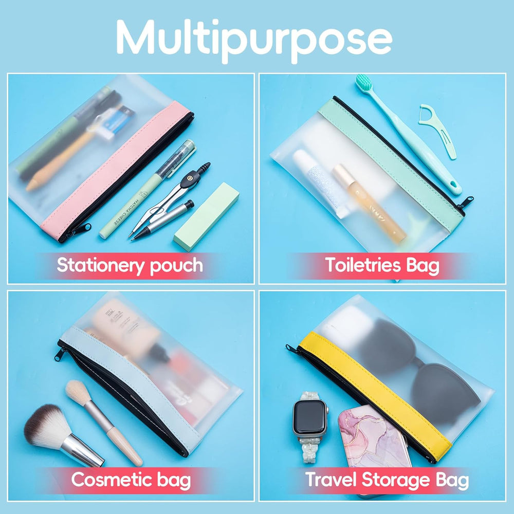 6 Pack Clear Pencil Pouches with Zipper, Soft TPU Pencil Case Bulk for Kids Students, Waterproof Makeup Bag Travel Organizer, Small Pen Pouch Set for School Office Supplies