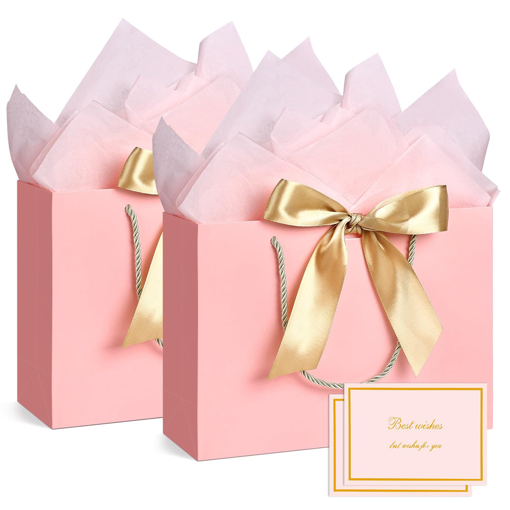 JMANNI Gift Bags with Handles, 13” Medium Gift Bag for Presents, 1 Pcs Bags with 2 Tissue Paper and 1 Cards for Graduation Baby Shower Wedding Fathers Day Mother's Day Birthday Party（champagne gold）