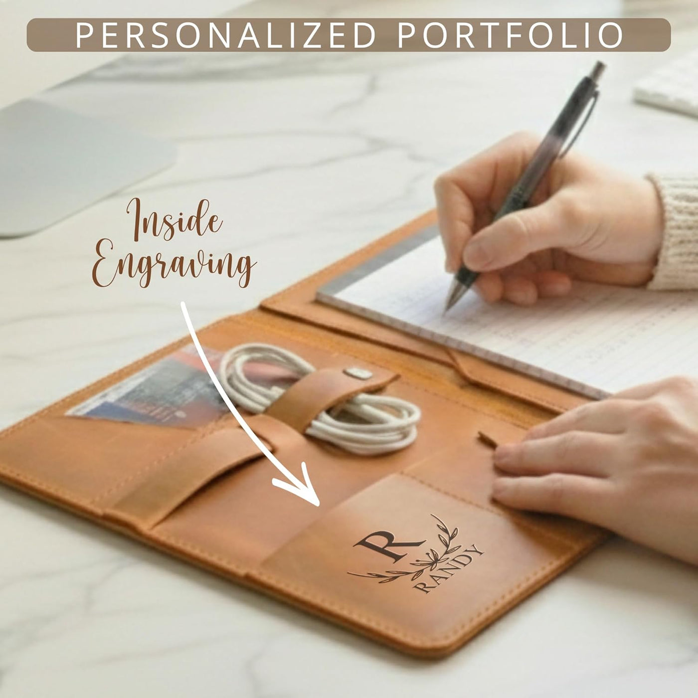 Personalized Leather Portfolio for Men, Women - Custom Business & Organizer A4 A5 Document Binder, Journal for Coworker, Employee, Gift for Him, Her, Students, Graduation, Father’s Day, Office Gifts