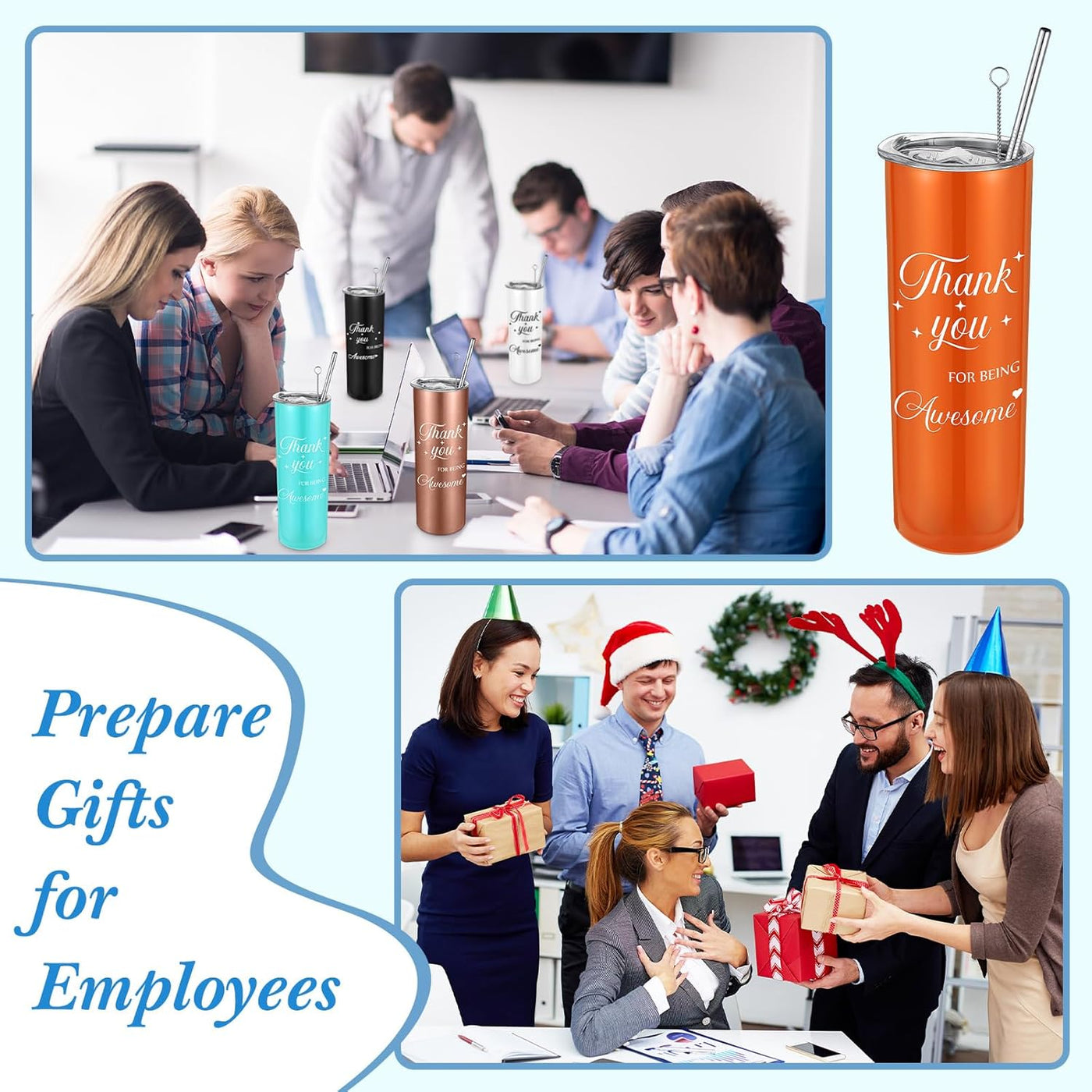 Ireer Employee Appreciation Gifts Thank You Teacher Gifts 20 oz Insulated Tumbler Keychain Pen Notepad(Vibrant Colors,8 Sets)