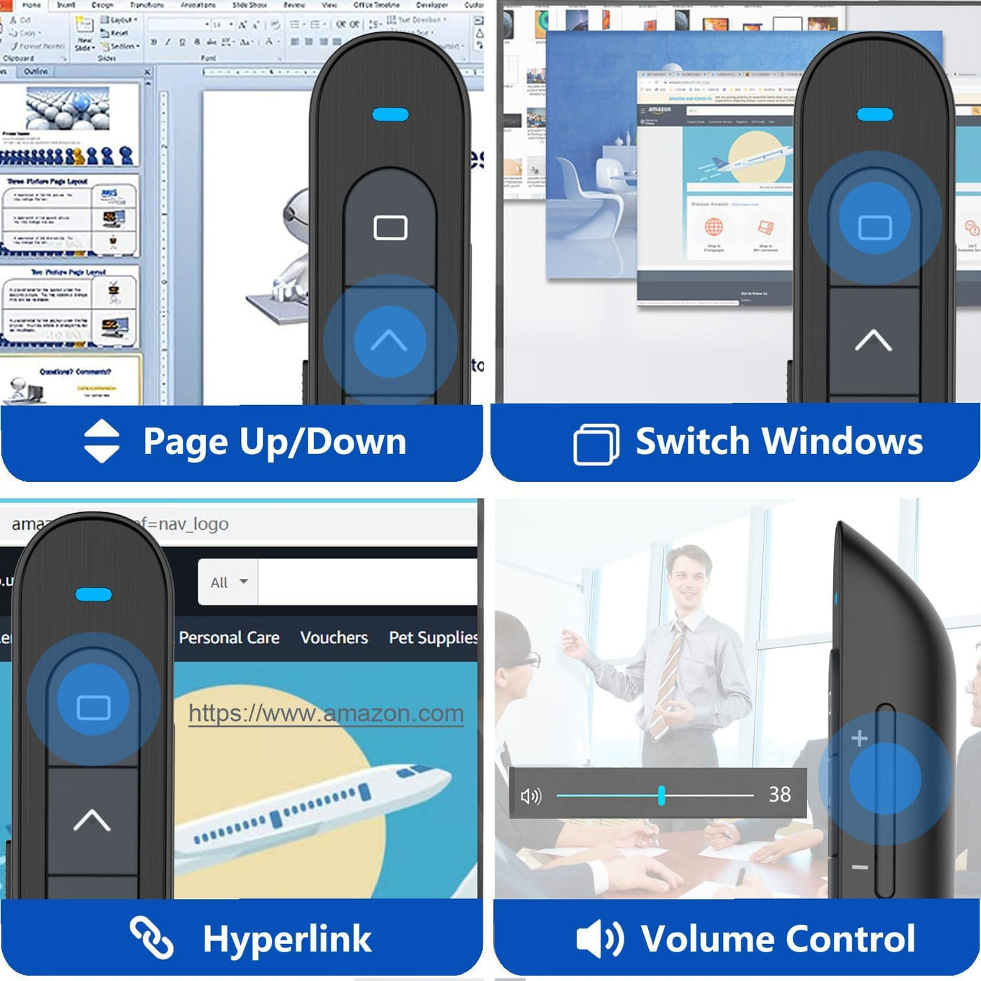 Presentation Clicker for PowerPoint, RF Wireless Presenter Remote with Hyperlink & Volume Control, USB PPT Clicker Slide Advancer for Laptop Computer Mac