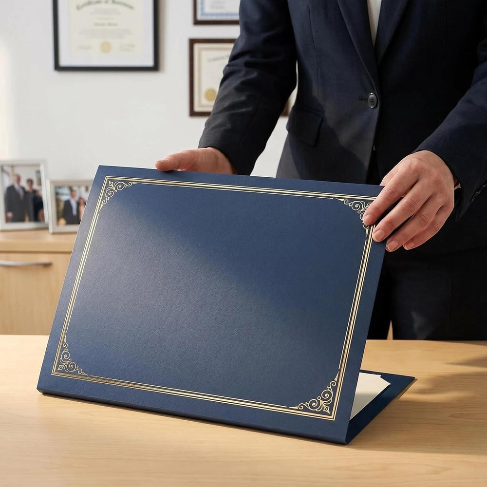 SUNEE 10 Packs Navy Blue Certificate Holders, 250gsm, for 8.5x11 Award Certificates, Certificate Covers with Gold Foil Border