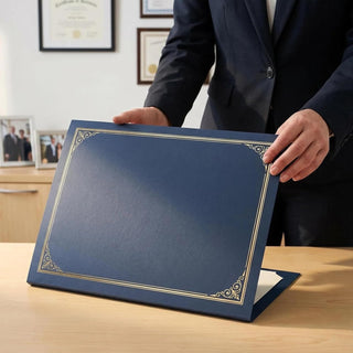 SUNEE 10 Packs Navy Blue Certificate Holders, 250gsm, for 8.5x11 Award Certificates, Certificate Covers with Gold Foil Border