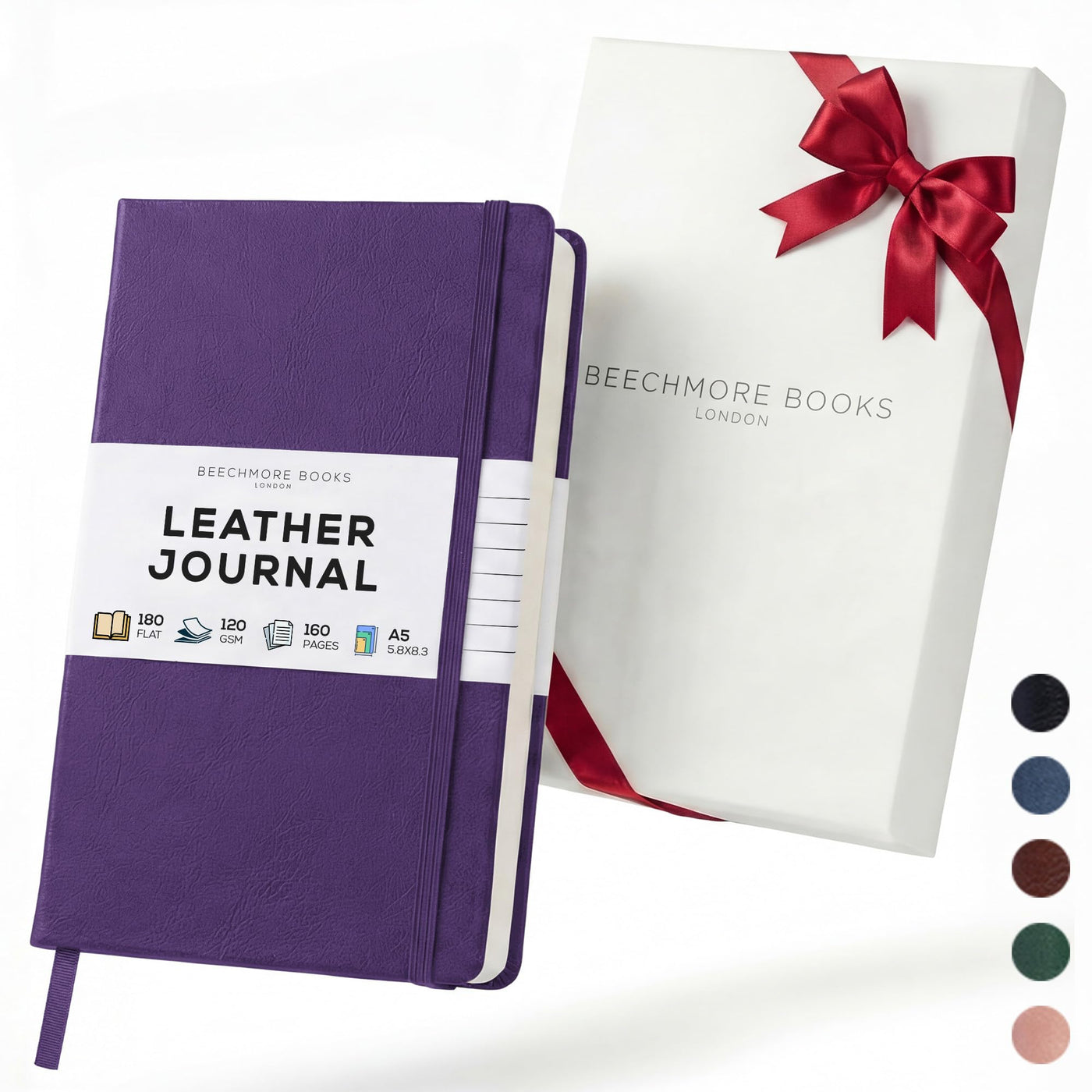 BEECHMORE BOOKS Premium Lined Leather Journal for Men & Women, 5" x 8" (A5) Thick 120gsm Ivory Cream Paper Notebook, Hardcover Vegan Leather Personal Diary, With Gift Box (Chestnut Brown)