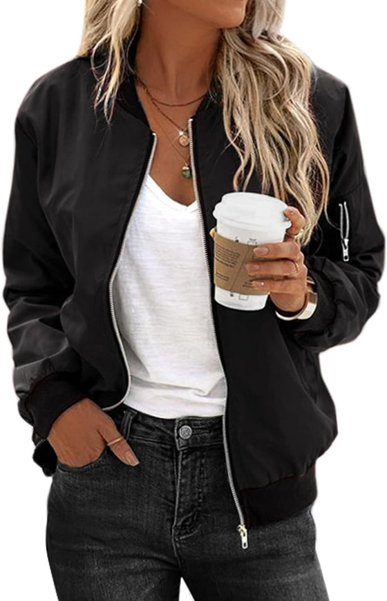 Zeagoo Women's Bomber Jacket Casual Coat Zip Up Spring Fall Clothes with Pockets S-XXL