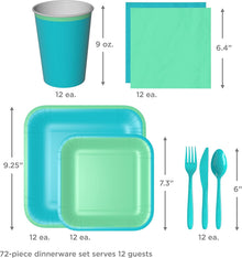 Hallmark Crayola Hallmark Color Pop Green and Blue Party Supplies (12 Dinner Plates, 12 Dessert Plates, 12 Paper Cups, 24 Napkins, 12 Sets of Plastic Cutlery) for Birthdays, Baby Showers, Father's Day