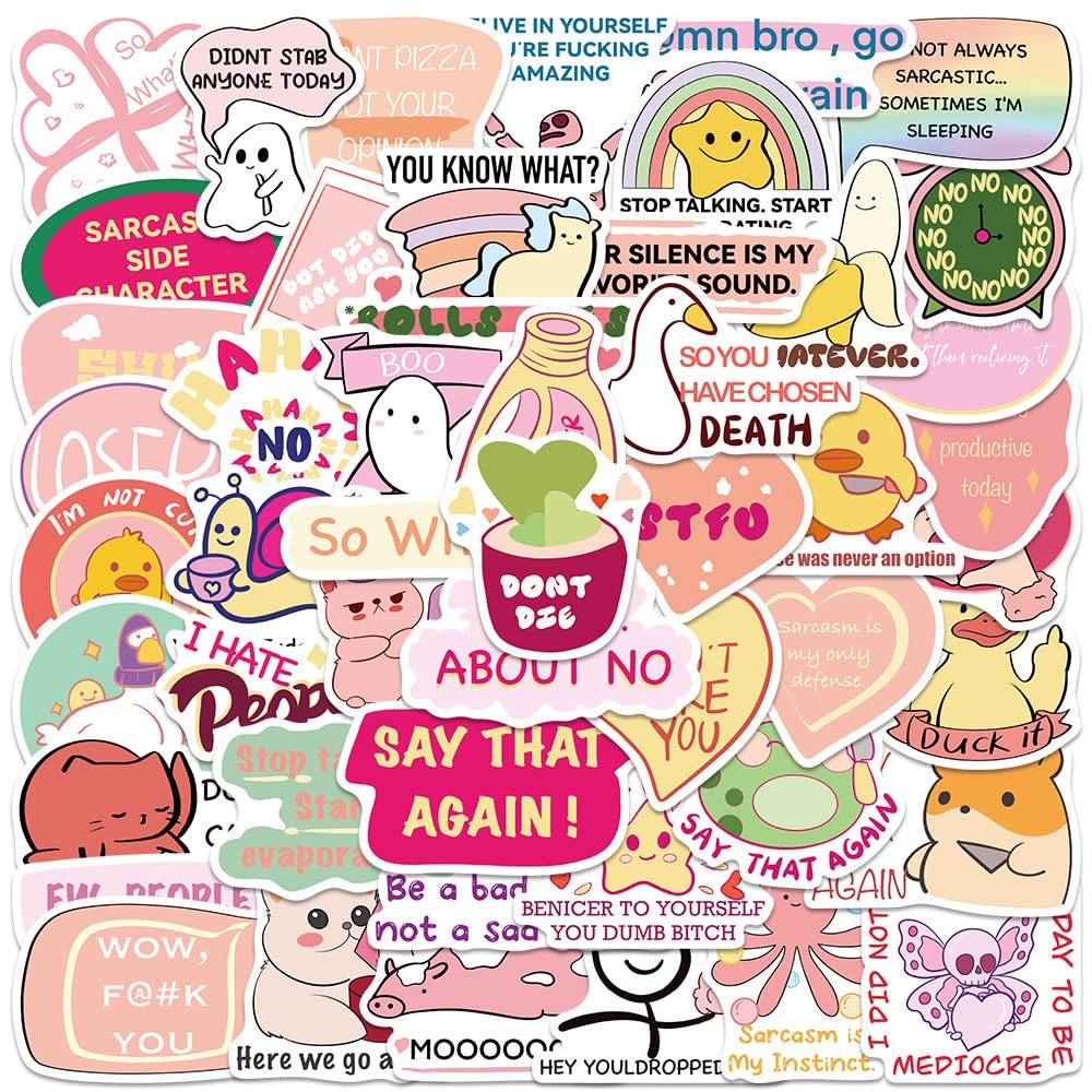 Cat Meme Stickers, Funny Cat Stickers for Journaling Adults Kawaii,Cute Waterproof Vinyl Sticker for Water Bottles Laptops 50Pcs