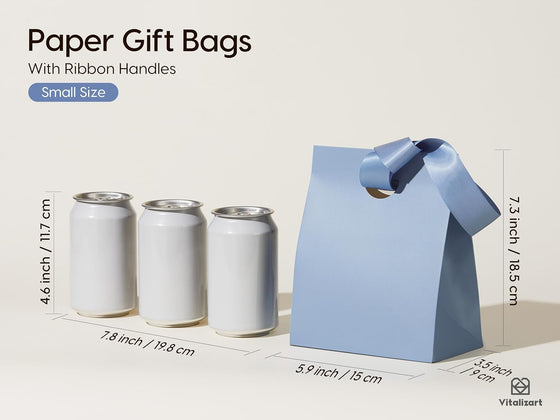 Vitalizart Paper Gift Bags With Ribbon Handles Set of 10 Assorted Colors Bulk Reusable For Gift Wrap Girls Kids Birthday Bridal Shower Party Favors Goodie Bags Candy Christmas 5.91"x3.54"x7.28" Small Size - hover image