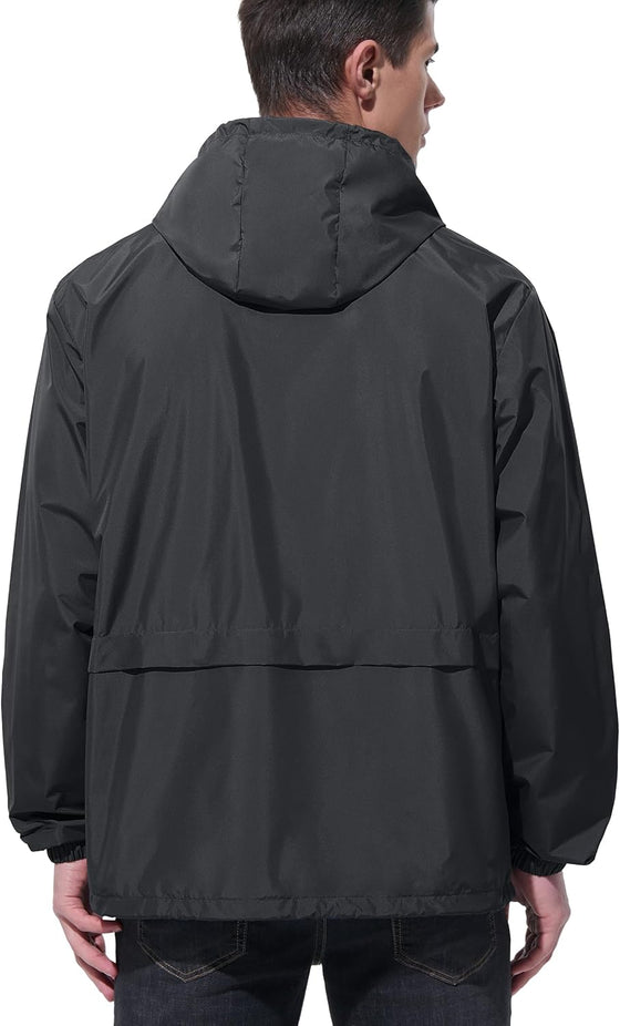UIQUR Mens Rain Jacket Raincoat Windbreaker Running Waterproof Lightweight Packable with Hood Travel Hiking Cycling - hover image