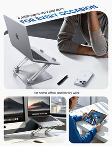 Lamicall Adjustable Laptop Stand, Portable Laptop Riser, Aluminum Laptop Stand for Desk Foldable, Ergonomic Computer Notebook Holder for MacBook Air Pro HP, Office Desk Accessories (10-17.3'')- Silver