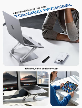 Lamicall Adjustable Laptop Stand, Portable Laptop Riser, Aluminum Laptop Stand for Desk Foldable, Ergonomic Computer Notebook Holder for MacBook Air Pro HP, Office Desk Accessories (10-17.3'')- Silver