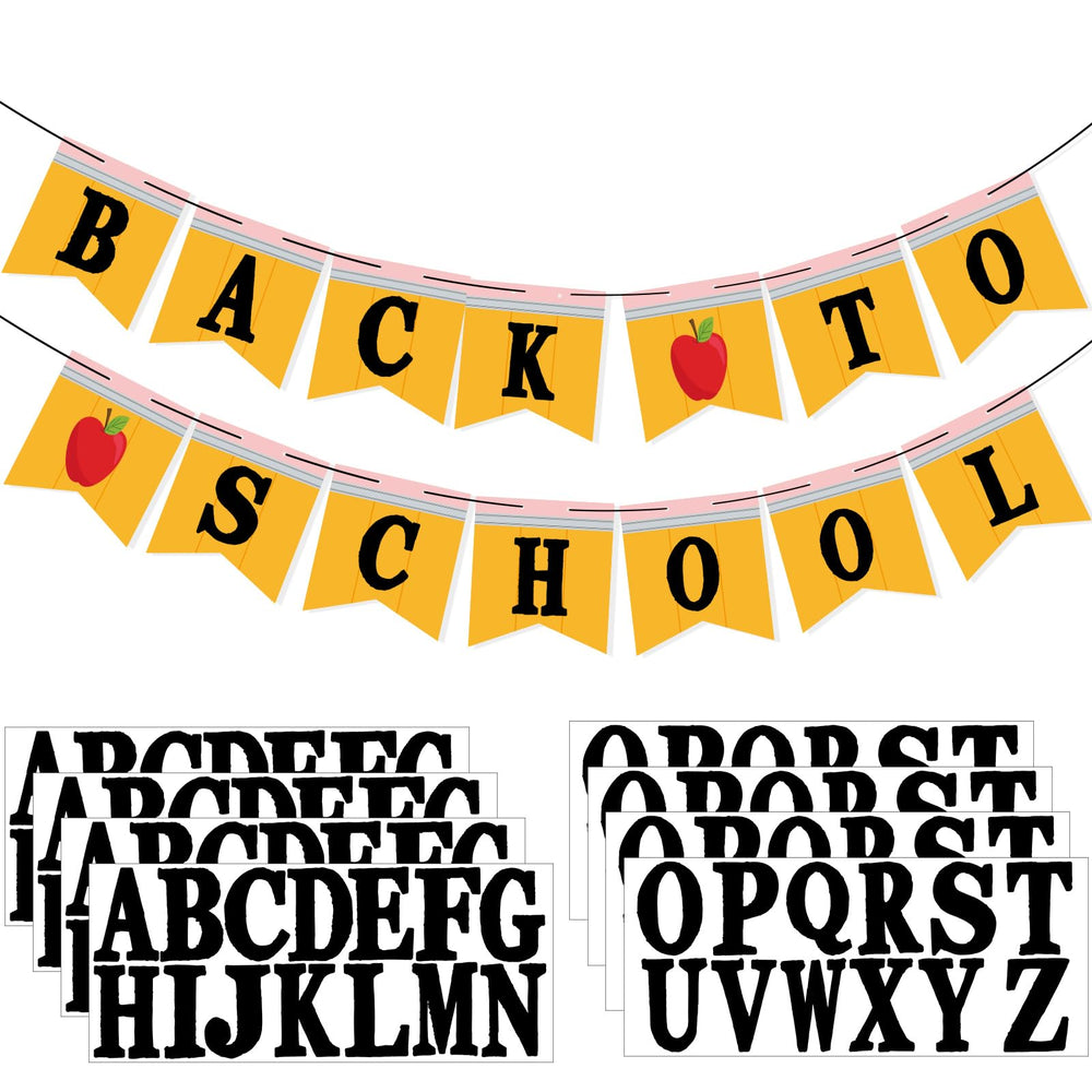 Mooliwe Classroom Decor DIY Banner, Welcome Back to School Party Supply Custom Hanging Bunting Garland Kit with Letters for First Day of School Ambience Celebration Decoration(White,Notebook)
