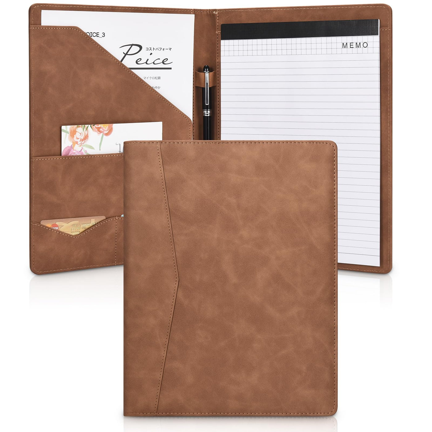 Pacific Mailer Padfolio Portfolio Leather Binder, Interview Legal Document Organizer, Business Card Holder Included Letter Sized Writing Pad [Piano Noir Faux Leather Matte Finish]