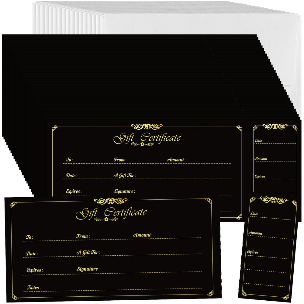 Nuanchu 100 Sets Gift Certificates for Business Christmas Blank Gift Certificate Cards Vouchers Coupon Card with 100 Envelopes for Salon Spa Restaurants Birthday, 4.7 x 2.4 in (Wood Color,Classic)
