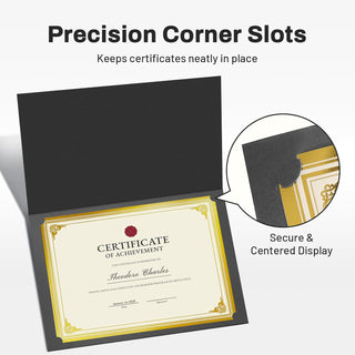 SUNEE 10 Packs Black Certificate Holders, 250gsm, for 8.5x11 Award Certificates, Certificate Covers with Gold Foil Border