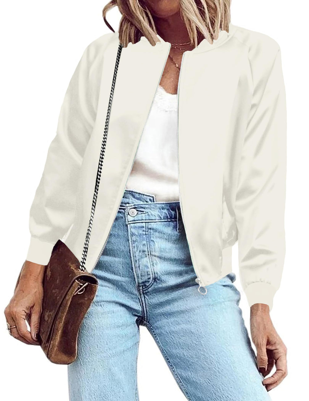Zeagoo Women's Bomber Jacket Lightweight Zip Up Jacket Casual Striped Jacket Coat Outerwear Windbreaker with Pockets