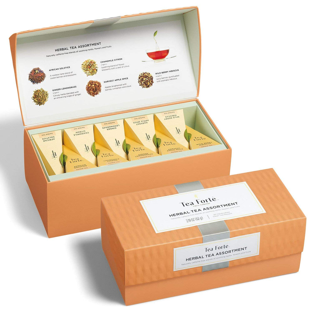 Tea Forte Premium Presentation Box Gift Set Sampler, 20 Count, Assorted Blends Individually Wrapped Handcrafted Pyramid Infuser Bags, Herbal Retreat Tea