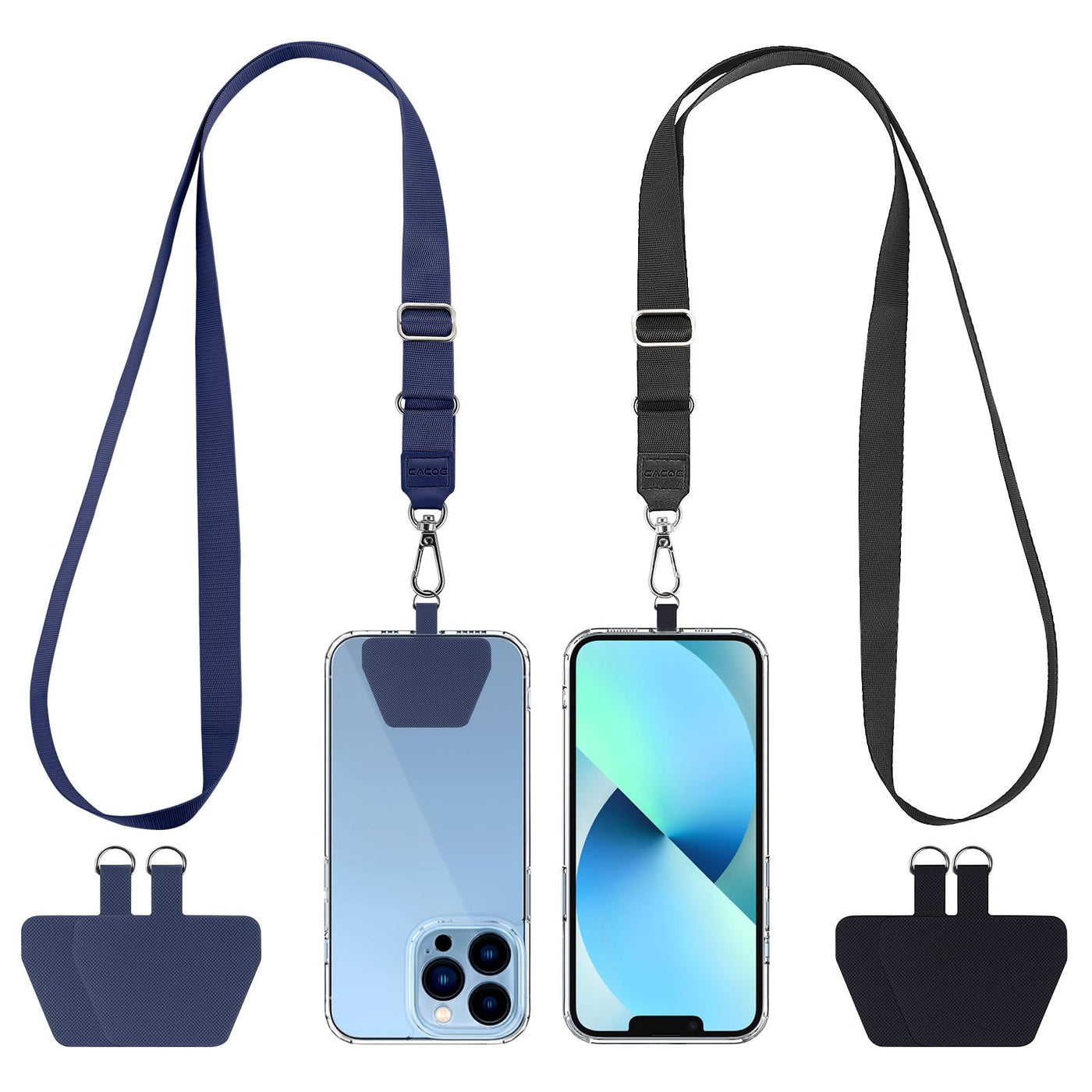 CACOE Phone Lanyard 2 Pack-2× Adjustable Neck Strap,2× Phone Patches,Universal Cell Phone Multifuctional Patch Lanyards Compatible with Most Smartphones(Black+Gray)