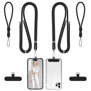 takyu Phone Lanyard, 2 Pack Adjustable Cell Phone Lanyard Crossbody Neck Strap & 2 Pack Phone Wrist Strap with 2 Pcs Tether Tabs Compatible for iPhone Android Smartphones-Black Grey